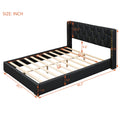 Queen Size Upholstered Platform Bed With Metal Strips, Black Queen Black Pu