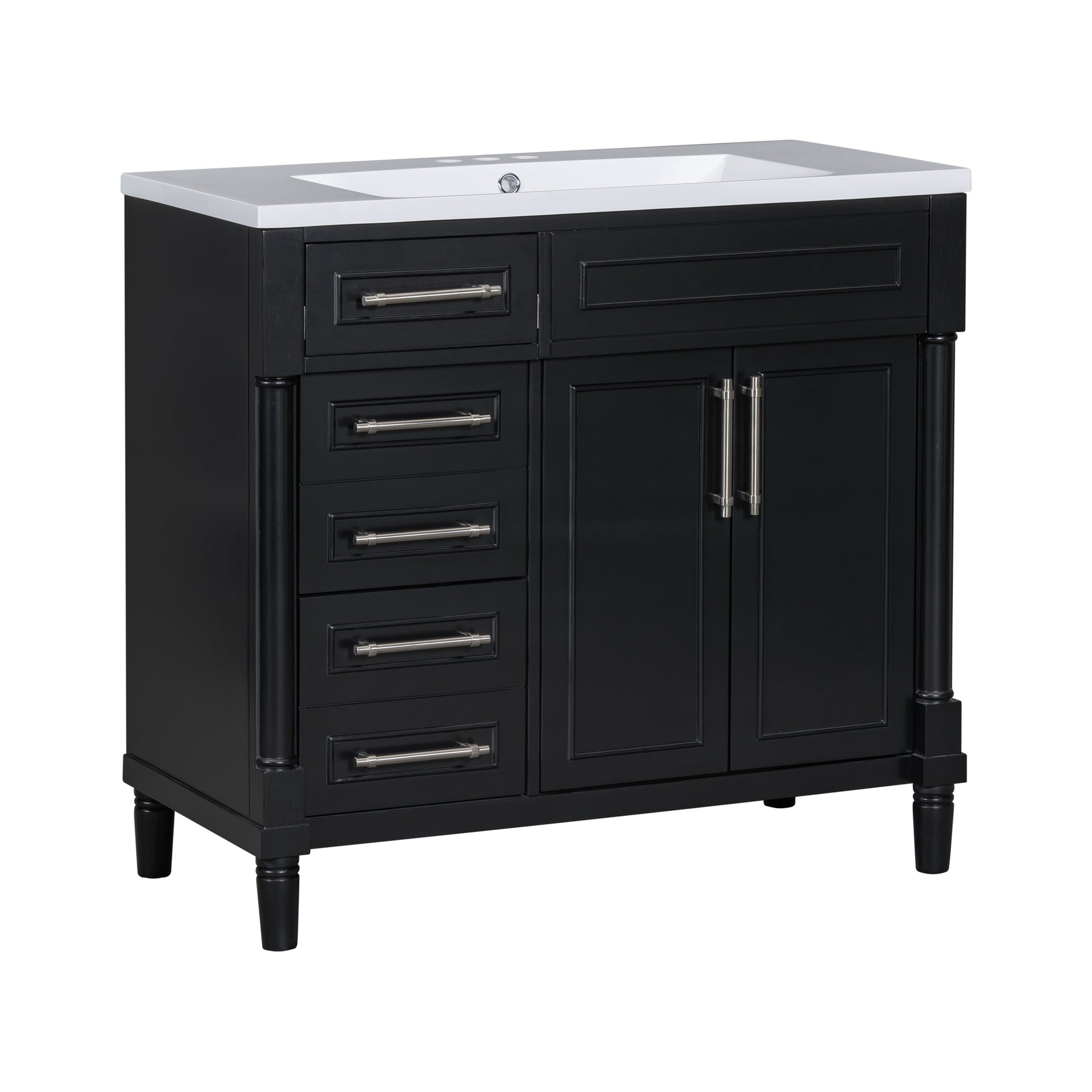 36'' Bathroom Vanity With Top Resin Sink, Freestanding Bathroom Storage Cabinet With 2 Drawers And A Tip Out Drawer, Solid Wood Frame Vanity Set, Height Adjustable Shelf 3 Black 2 2 Adjustable Shelves Bathroom Freestanding Solid Wood Mdf Resin Painted