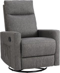 Rocking Recliner Chair With Large Footrest, Stain Resistant Faux Leather Recliner Rocker, Single Sofa Recliner For Living Room, Office, High Back, Upholstered Deep Seat, Grey Grey Metal