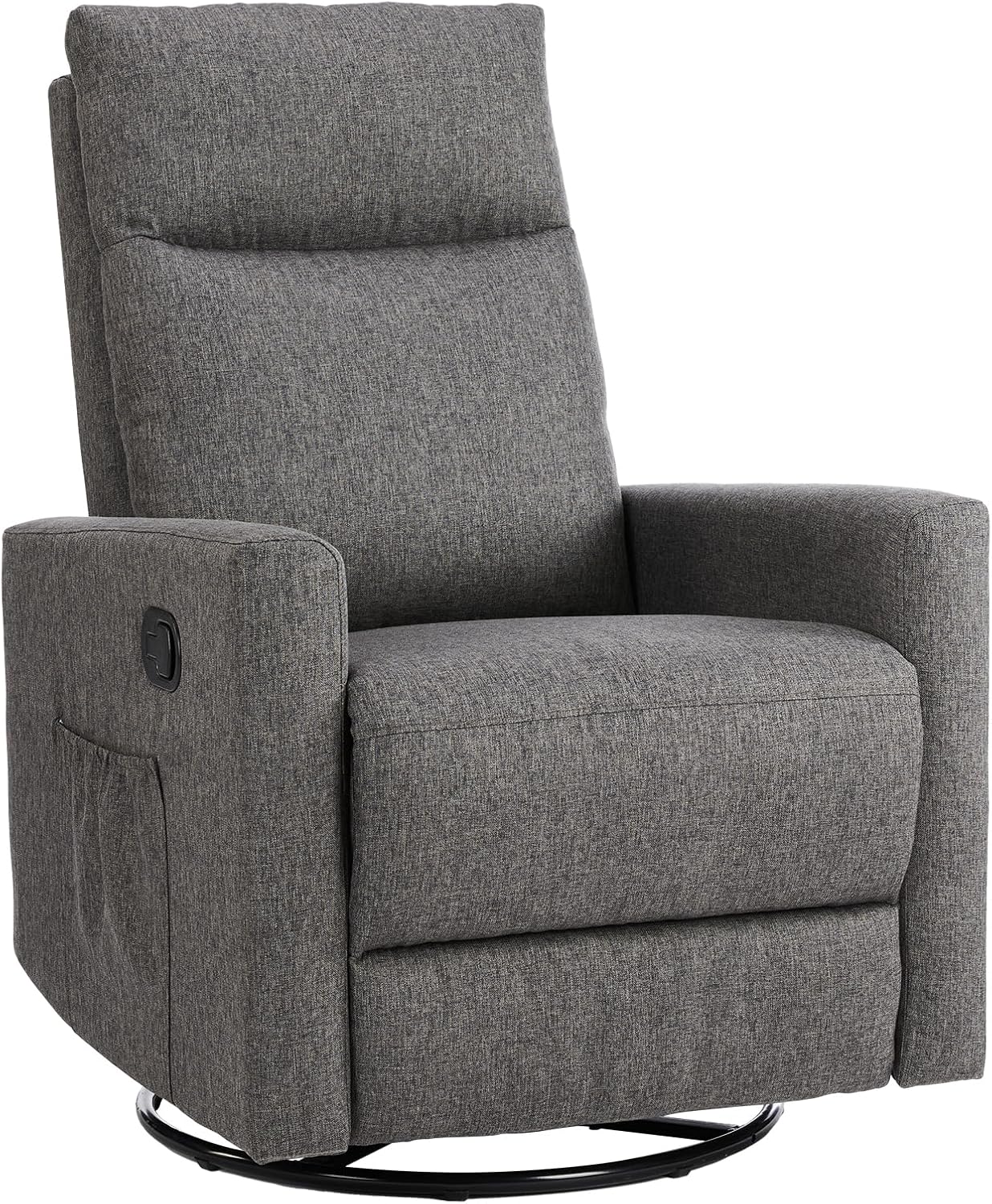 Rocking Recliner Chair With Large Footrest, Stain Resistant Faux Leather Recliner Rocker, Single Sofa Recliner For Living Room, Office, High Back, Upholstered Deep Seat, Grey Grey Metal