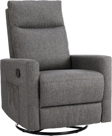 Rocking Recliner Chair With Large Footrest, Stain Resistant Faux Leather Recliner Rocker, Single Sofa Recliner For Living Room, Office, High Back, Upholstered Deep Seat, Grey Grey Metal