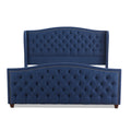 Marcella Upholstered Shelter Headboard Bed Set, King, Dark Sapphire Blue Woven Box Spring Required King Blue Wood Foam Polyester Fabric