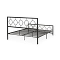 King Size Classical Metal Bed Frame With Circular Design Headboard And Footboard, Under Bed Space, Black King Black Iron