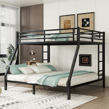 Metal Queen Over King Bunk Bed For Teens And Adults,Space Saving Noise Reduced No Box Spring Needed, Black Black Metal