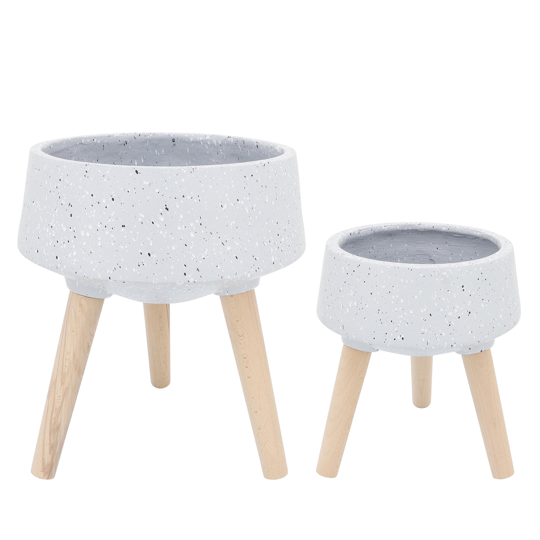 S 2 11 15" Terrazzo Planter W Wood Legs, Gray Gray Polyresin