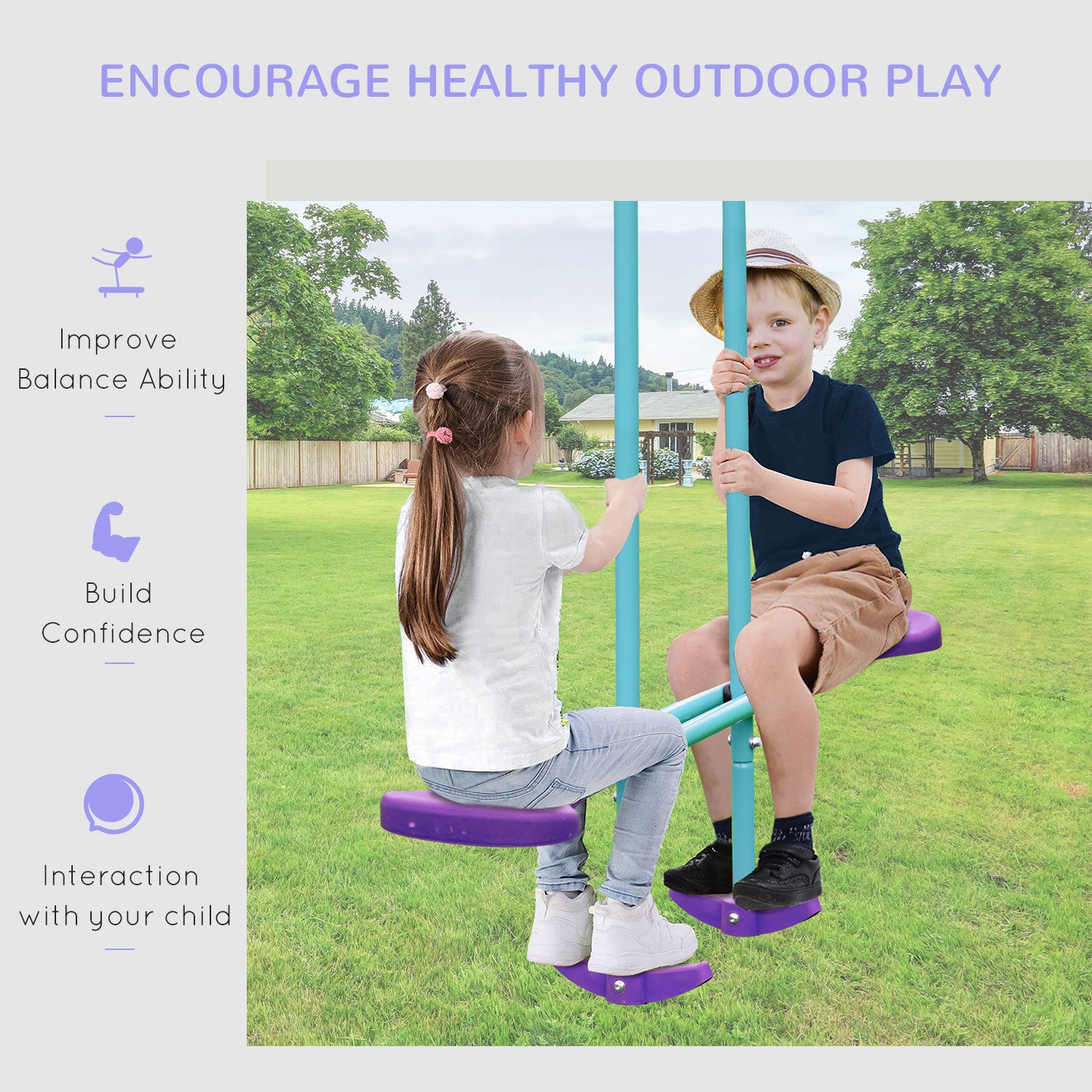 Outsunny Metal Swing Set With Glider, Two Swing Seats And Adjustable Height, Outdoor Heavy Duty A Frame Suitable For Playground, Backyard, Purple Purple Metal