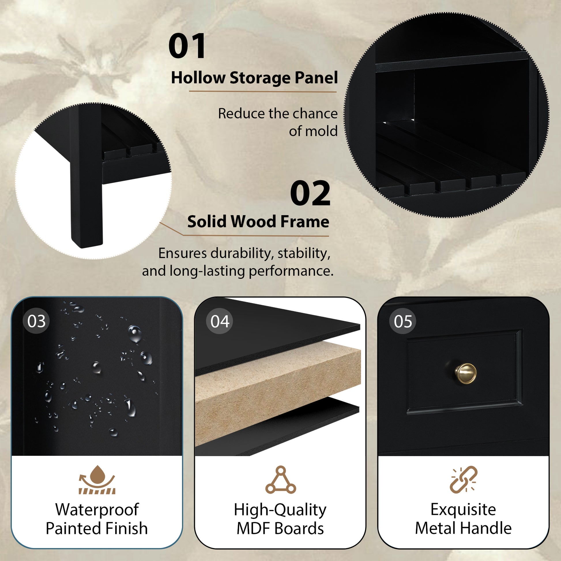 36'' Bathroom Vanity With Resin Sink Combo, Solid Wood Frame Bathroom Storage Cabinet, Freestanding Vanity Set With 5 Drawers& Soft Closing Doors Same As Sw000141Aab Black Bathroom Solid Wood Mdf Resin