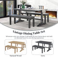 3 Piece Retro Dining Set, Rectangular Trestle Table And 2 Wood Benches For 4 People For Dining Room And Kitchen Grey Grey Solid Wood Mdf