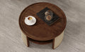 2 Tiered Round Walnut Wood Coffee Table With Storage Rattan Base In 31.3'' Walnut Rubber Wood