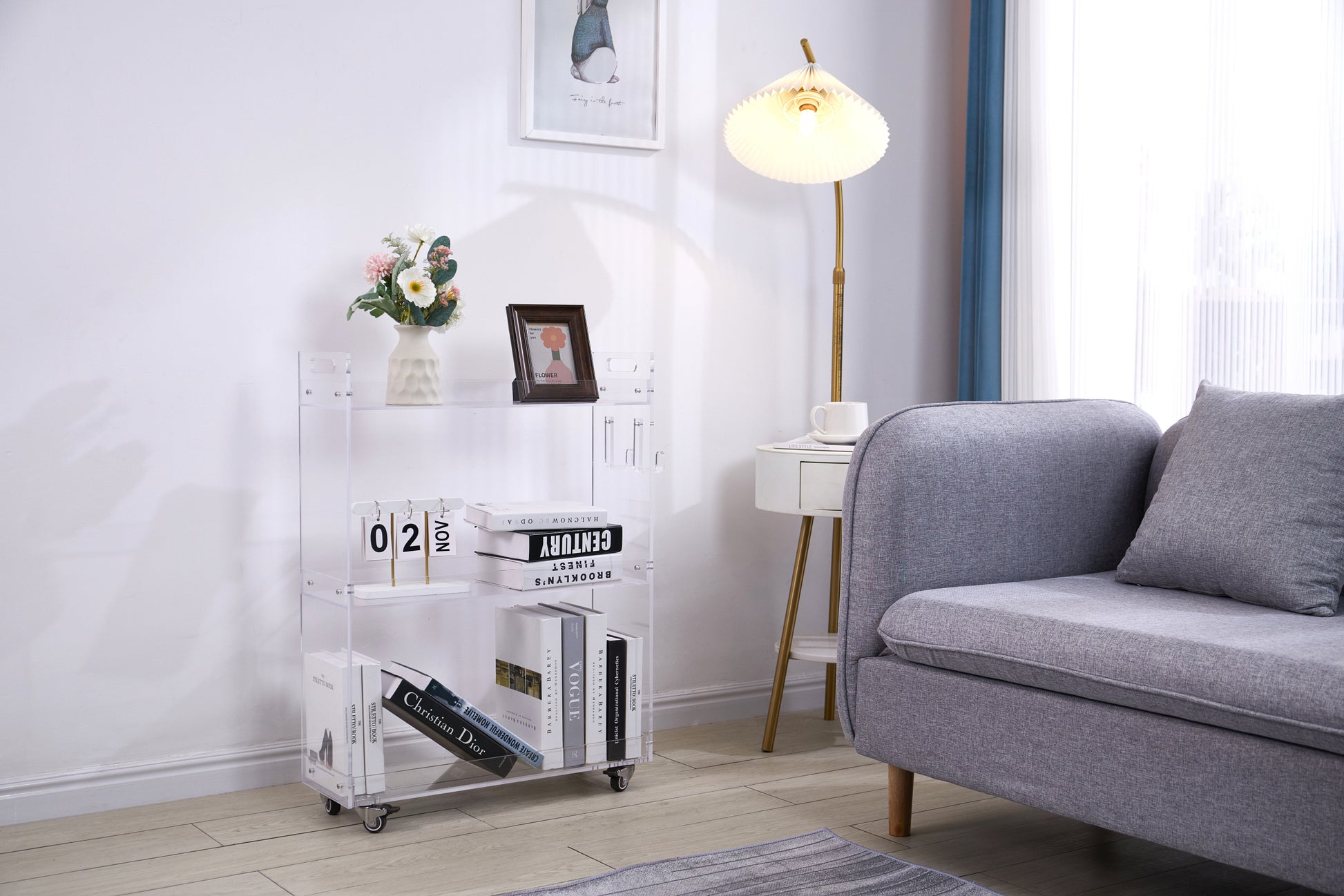 Acrylic Rolling Side Table 3 Tiers End Table With Lockable Wheels Small Clear Table For Living Room Clear Acrylic