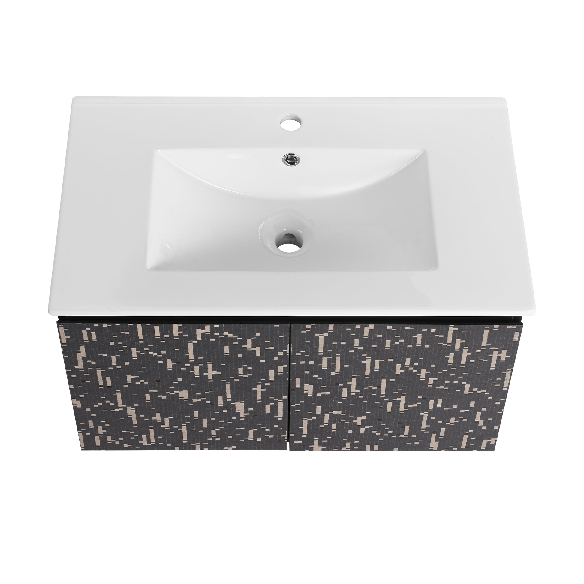 30'' Floating Wall Mounted Bathroom Vanity With Ceramics Sink & Soft Close Cabinet Door, Kd Package Black Bathroom Modern Plywood