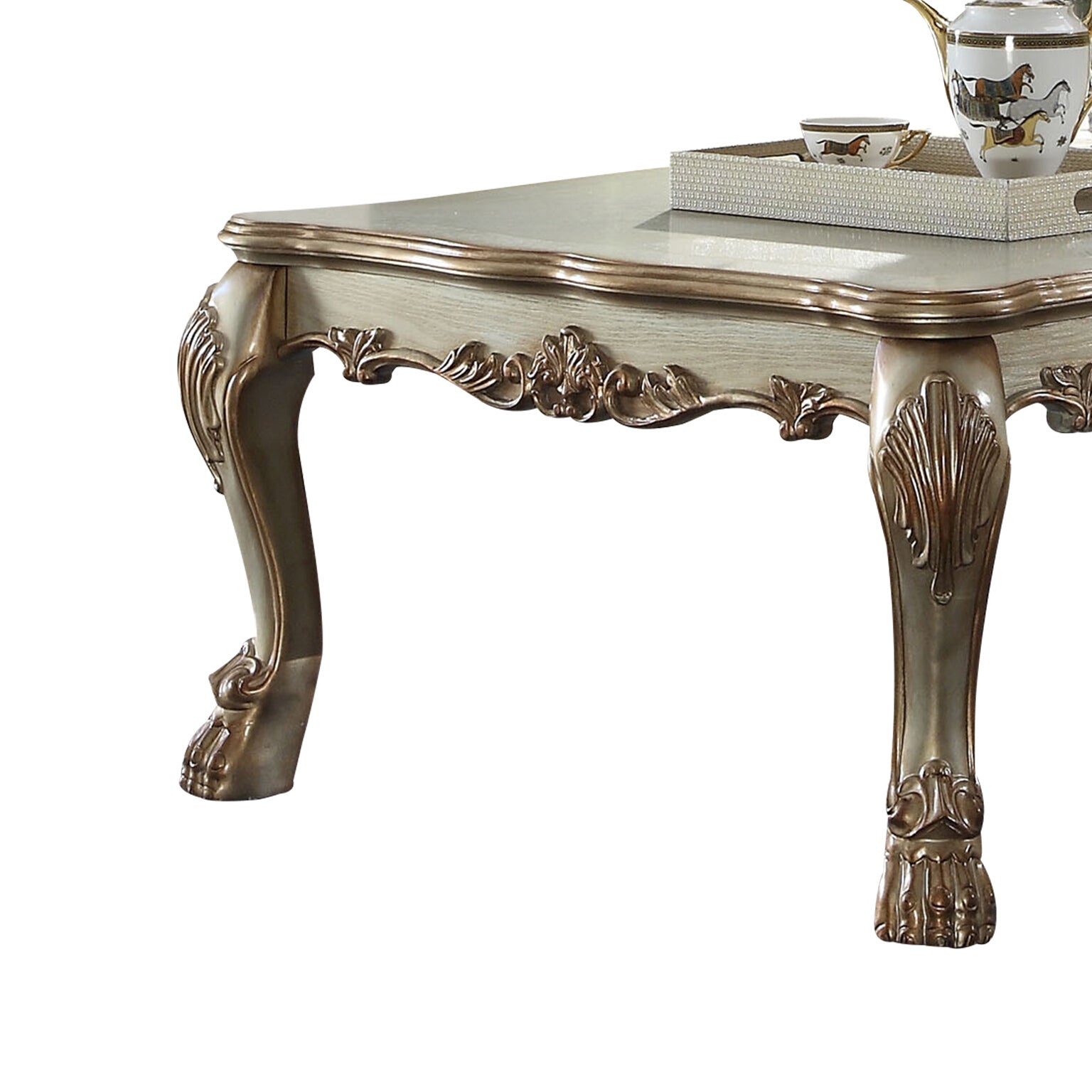 Gold Patina And Bone Coffee Table With Claw Leg Gold Primary Living Space Traditional Rectangular Solid Wood Mdf