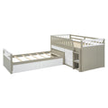 L Shaped Space Saving Twin Loft And Twin Platform Bed With 7 Drawers And Full Guardrails White Light Brown Twin Brown White Solid Wood