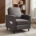 Mid Century Accent Chair ,Modern Linen Fabric Armchair For Living Room,Double Side Pockets, Comfortable And Padded Reading Feature Sofa Chair, Suitable For Bedrooms, Living Rooms, And Offices Dark Grey Linen
