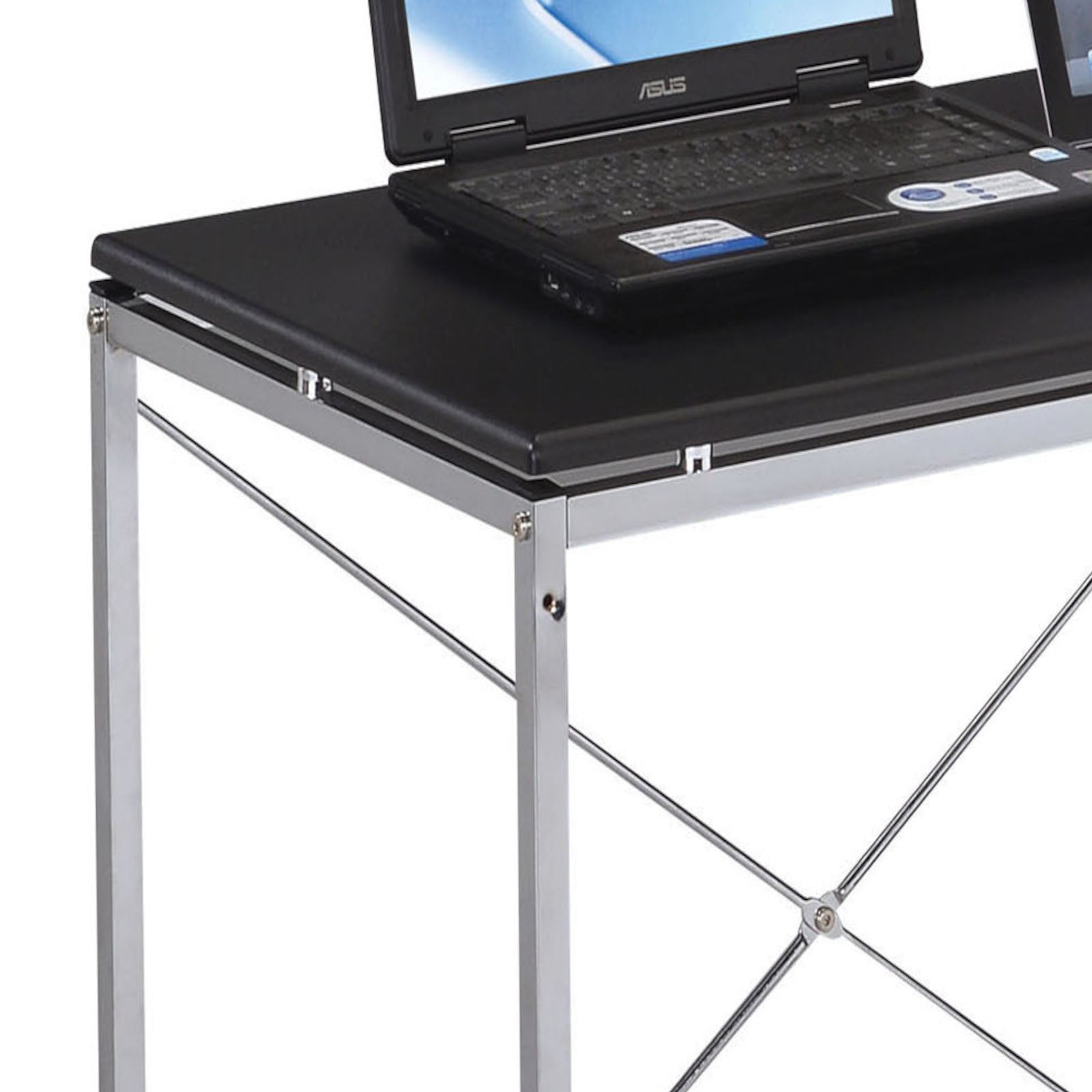 Elvis Black & Chrome Finish Writing Desk W Shelves Black,Chrome Metal,Synthetic Wood