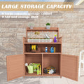 Potting Bench Outdoor Gardening Table For Outside Wood Garden Planting Workstation Work Benches With Large Storage Cabinet & Top Shelf For Patio Brown Weather Resistant Frame Garden & Outdoor Classic Wood