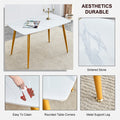 Table And Chair Set.A Morden Table With White Imitation Marble Patterned Stone Burning Tabletop With Golden Metal Legs.Paried With 4 Chairs With Pu Leather Backrest And Black Metal Legs. Light Gray,White Gold Seats 4 Metal,Sintered Stone