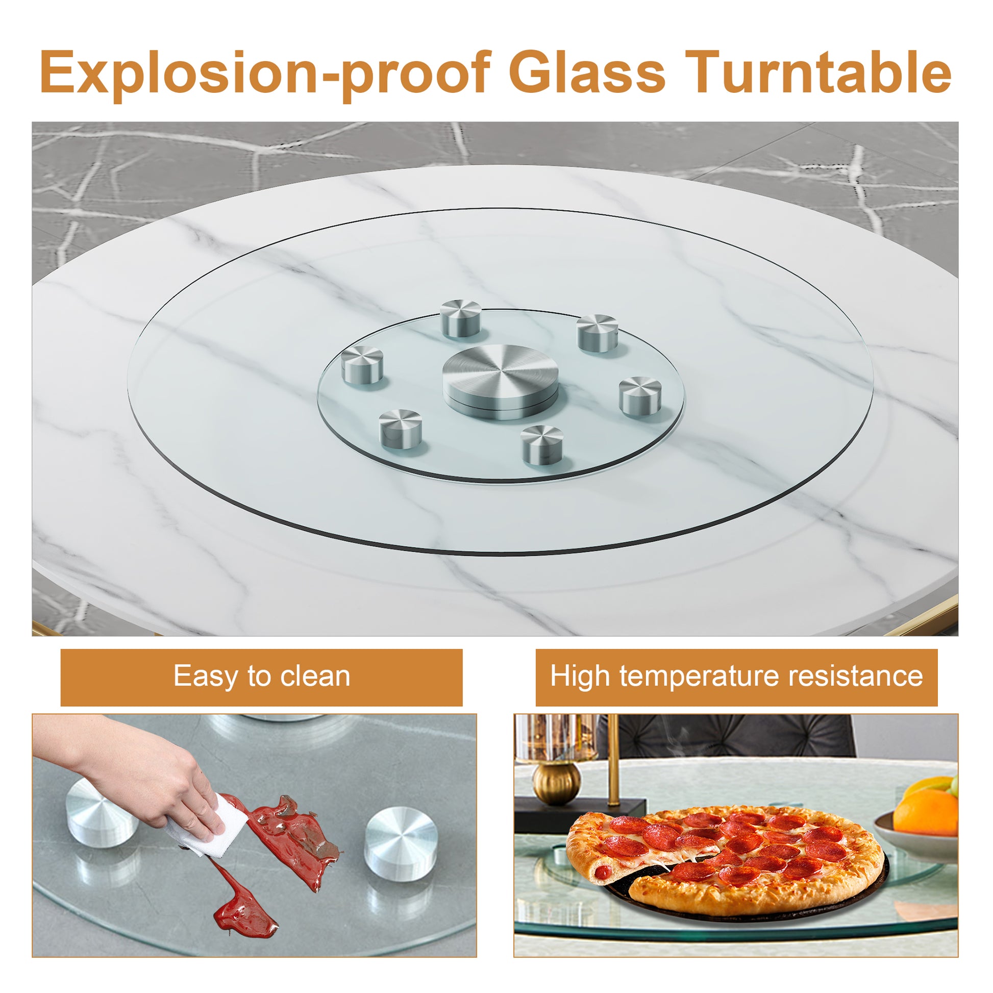 Double Layer Rotatable Round Glass.The Rotatable Design Makes It More Convenient To Retrieve And Place Items.The Upper Glass Has A Diameter Of 30.3 Inches, While The Lower Glass15 Inches. Transparent Glass