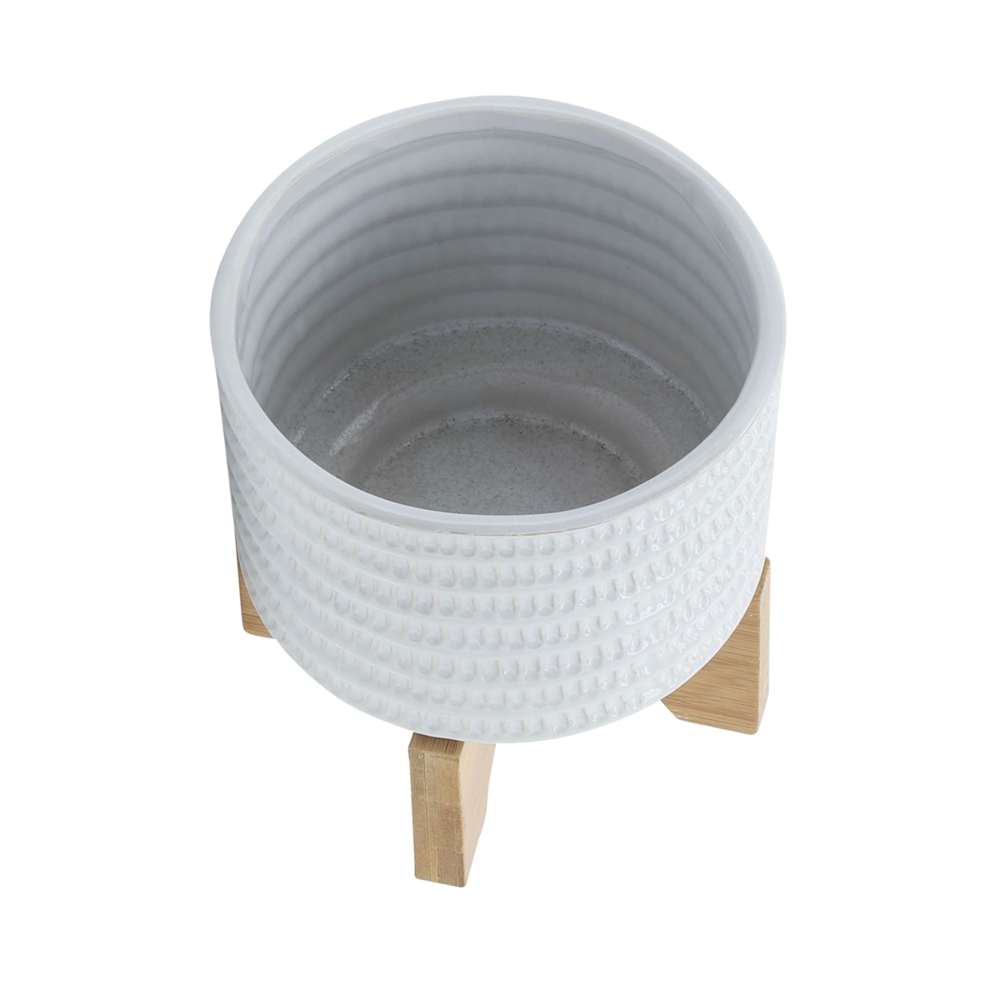 5" Textured Planter W Stand, White White Ceramic