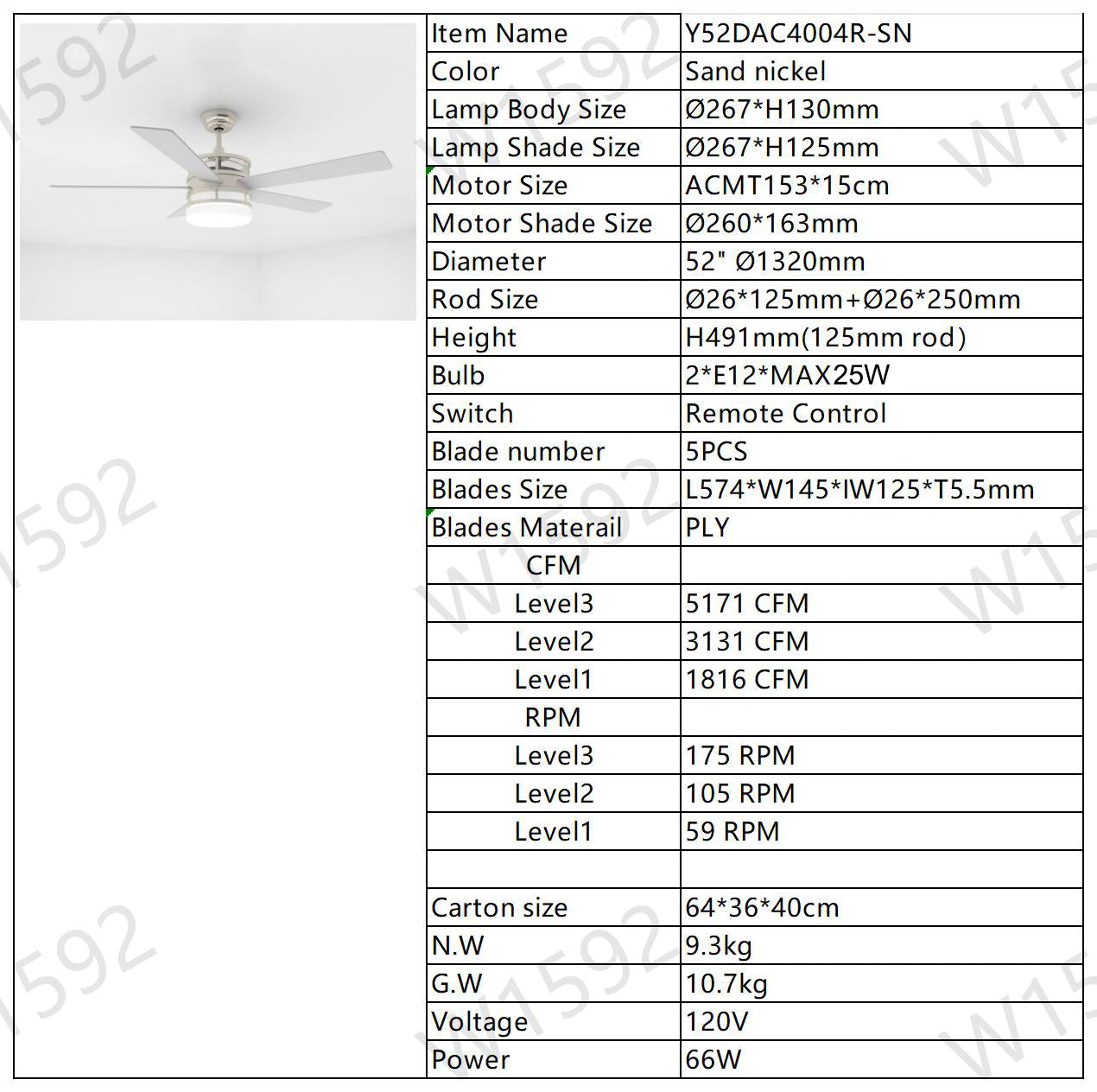 52 Inch 5 Blade Plywood Blades Ceiling Fan ,Dual Lamp Shade Ceiling Fan With Remote Control Optional Remote Satin Nickel Nickel American Design,American Traditional,Classic,Contemporary,Farmhouse Plywood Metal