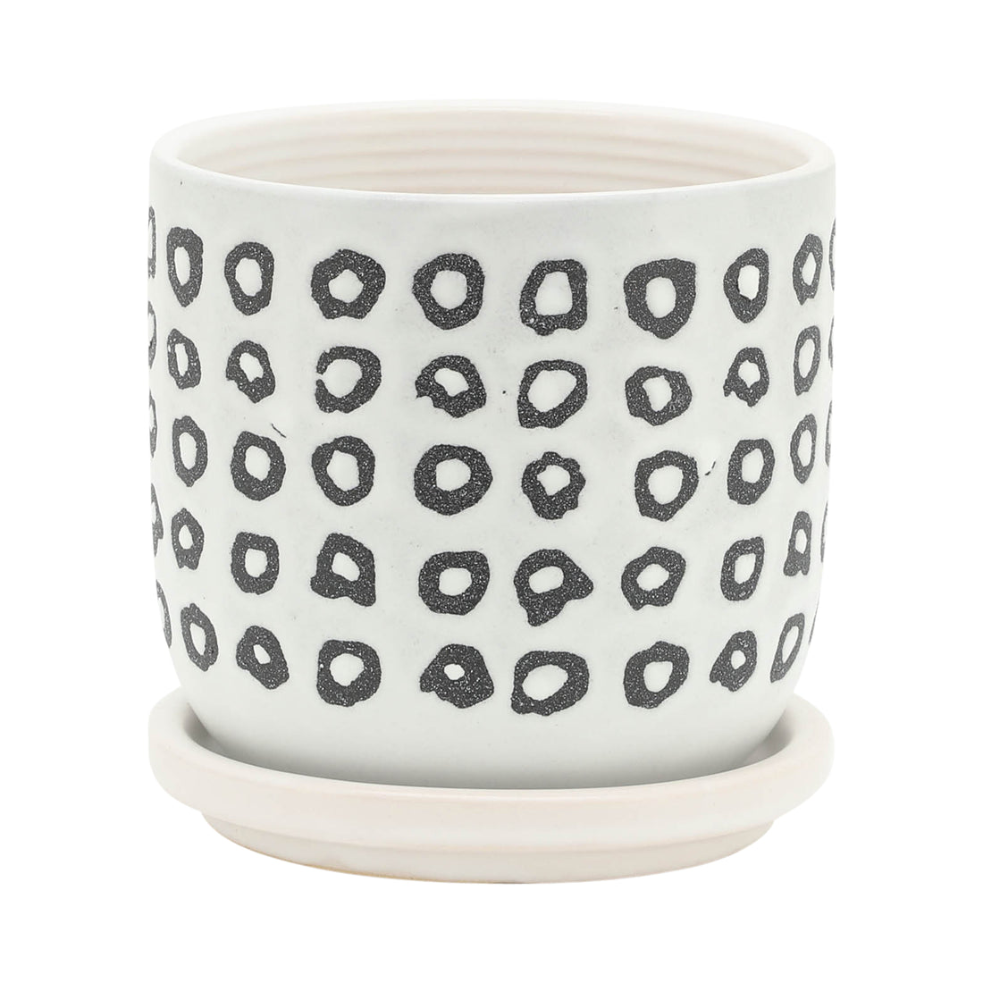 S 2 5 6" Aztec Planter W Saucer, Black Black Ceramic