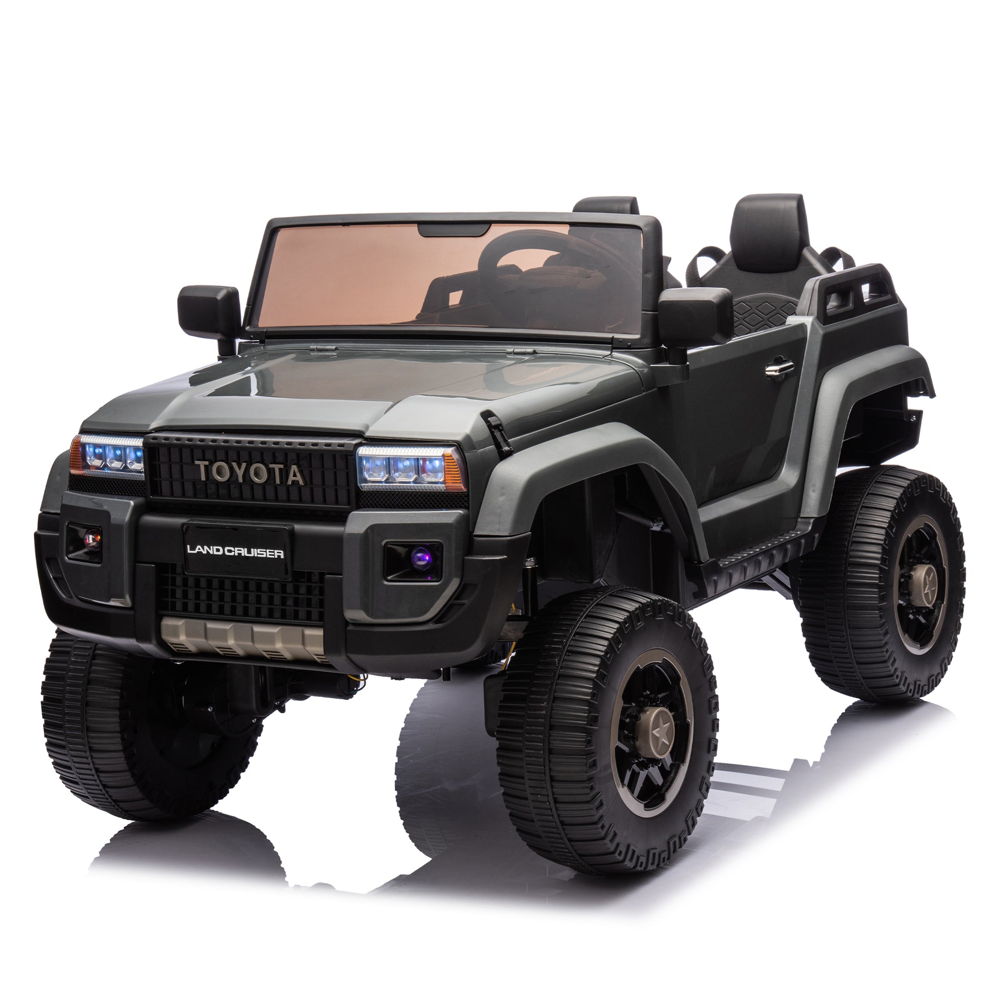 24V Two Seater Kids Ride On Car W Parents Remote Control, Licensed Toyota Lc250,4Wd,220W Motors,With Shovel,Three Point Seat Belt,Slow Start,Speed Adjustment,Bluetooth,Music For Kids Aged 3 . Gray 100 149 Lbs Polypropylene