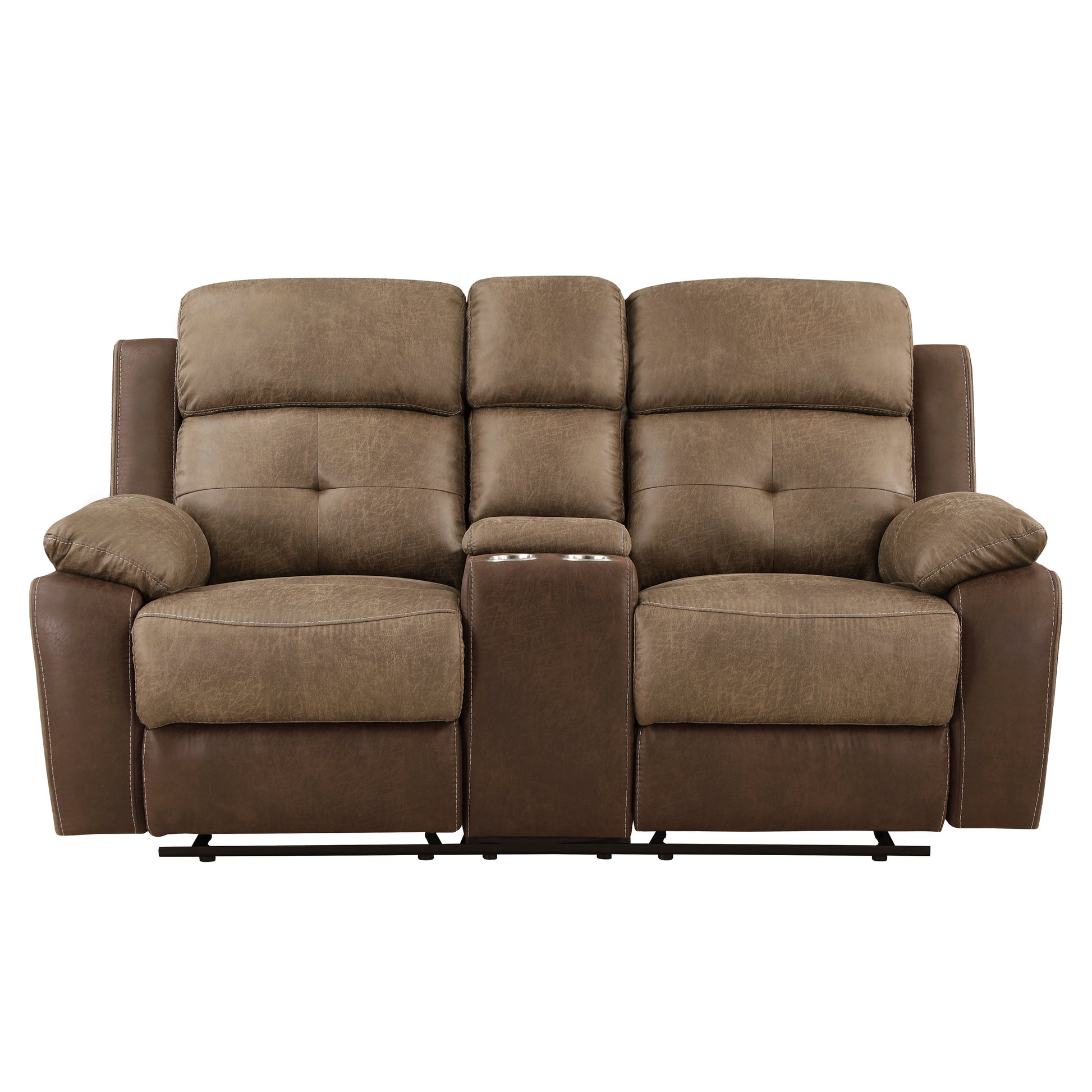 Plush Comfort Sofa Set 2Pc Brown Microfiber Upholstered Tufted Details Reclining Sofa Loveseat Plush Arms Modern Living Room Furniture Brown Microfiber Wood Primary Living Space Contemporary,Modern Pillow Top Arms Plywood,Solid Wood 5 Seat