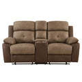 Plush Comfort Brown Microfiber Upholstered Solid Wood Frame Living Room Furniture 1Pc Dual Glider Reclining Loveseat With Center Console Plush Arms Brown Microfiber Wood Primary Living Space Contemporary,Modern Pillow Top Arms Plywood,Solid Wood