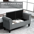 Homcom Button Tufted Storage Ottoman Bench, Upholstered Bench With Rolled Armrests For Living Room Or Hallway, Gray Grey Polyester