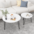 27.56'' Round Nesting Coffee Table Set Of 2, Circular Nesting End Table Set, Round Marble Tabletop, And Sturdy Metal Base For Living Room, Bedroom, White White Round Wood Metal