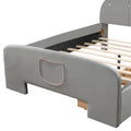 Full Size Velvet Platform Bed With Rabbit Shaped Headboard, With Drawers, With Bed End Storage Pocket, Gray Full Gray Plywood