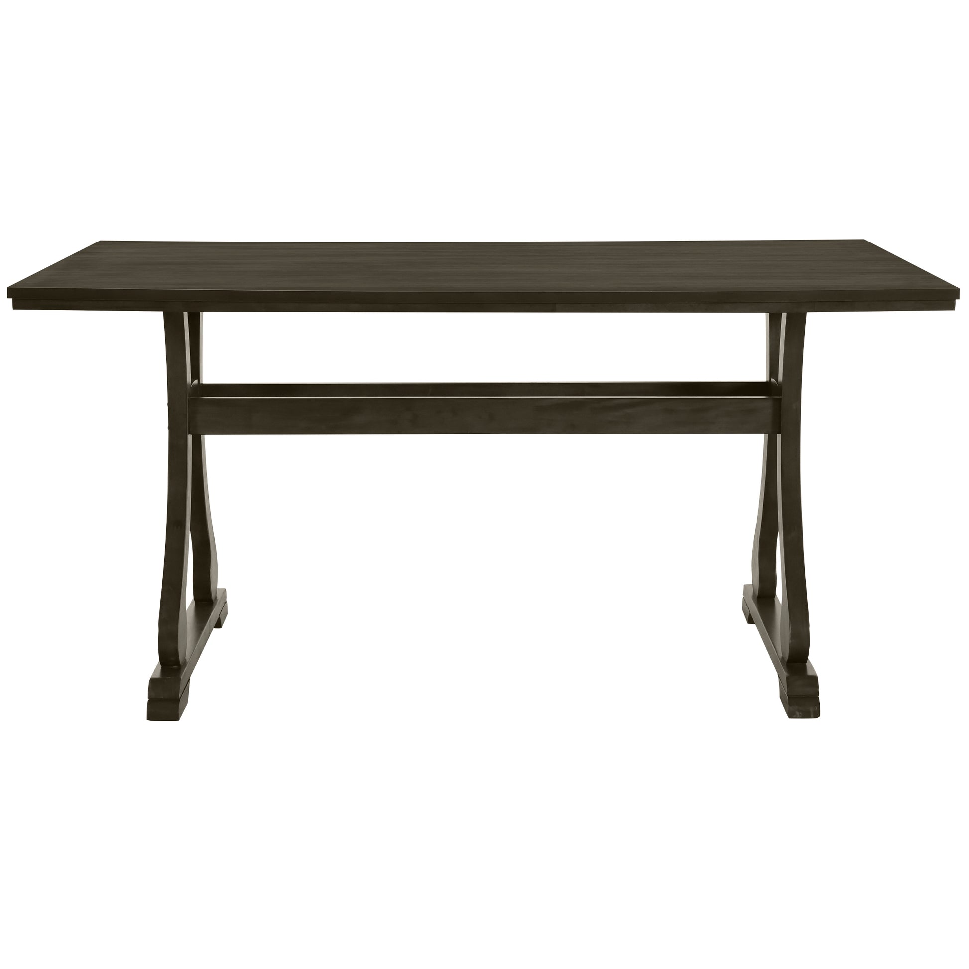 Retro 6 Piece Trestle Dining Table Set With Upholstered Dining Chairs And Dining Bench, Smooth Dining Backs For Dining Room, Living Room, Kitchen, Gray Gray Wood Dining Room Solid Wood Rubberwood Rectangular Dining Table With Chair And Bench Upholstered