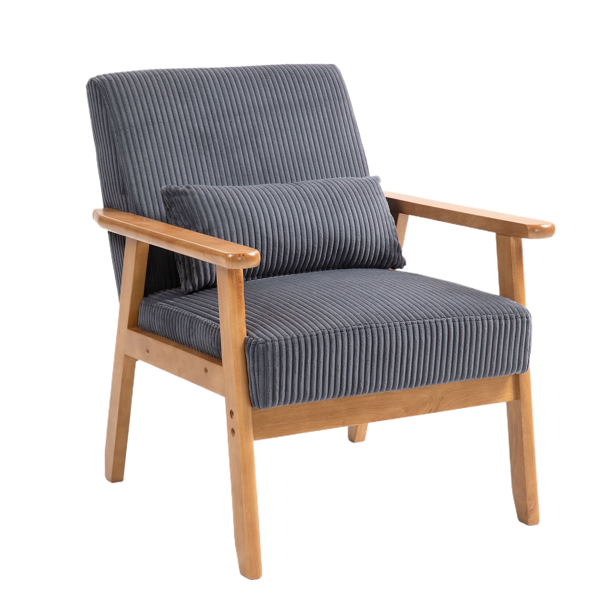 Leisure Chair With Solid Wood Armrest And Feet, Leisure Chair, Wood Frame, Velvet, L, Solid Rubber Wood Legs, Mid Century Modern Accent Chair, For Living Room Bedroom Studio Chair Dark Gray Corduroy