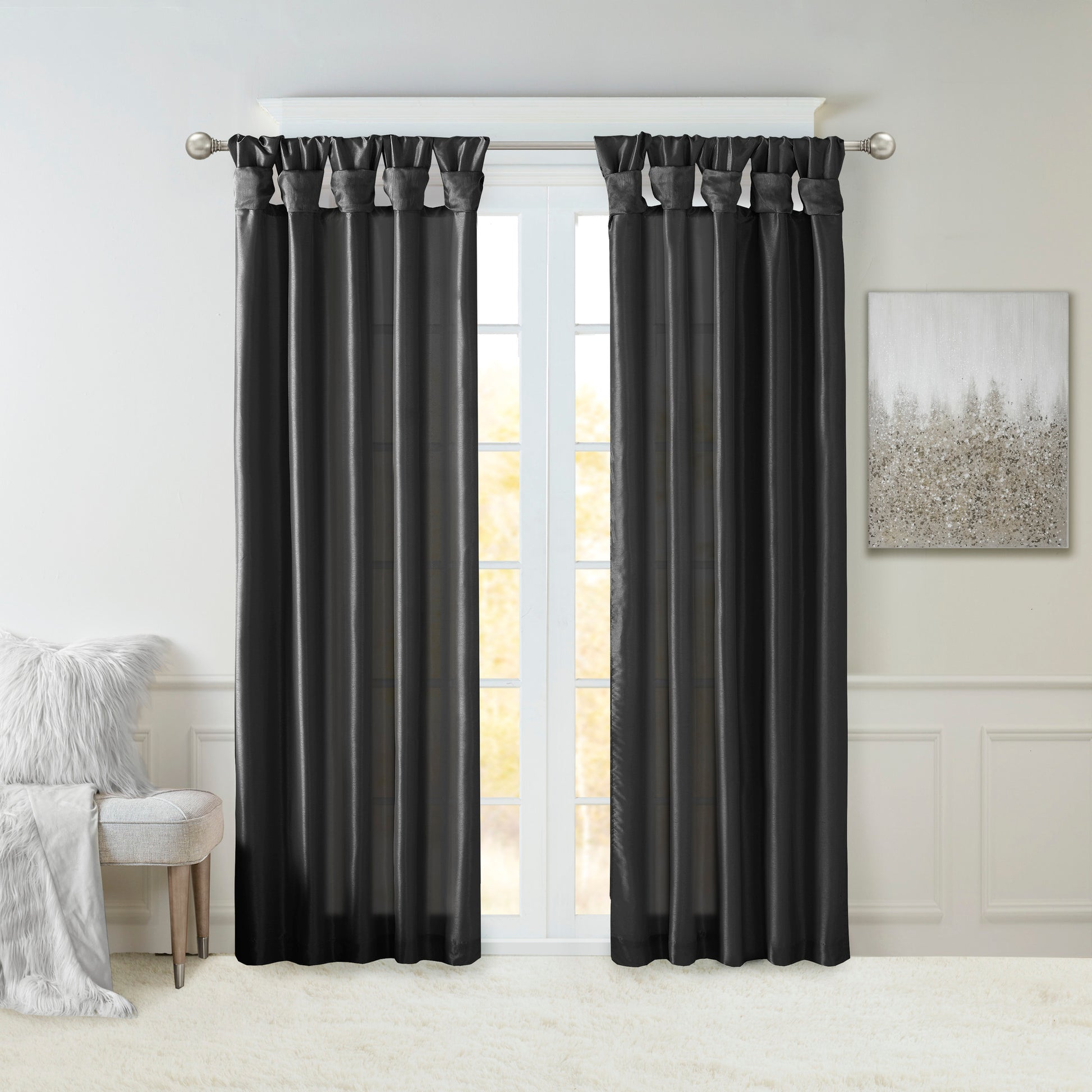 Twist Tab Lined Window Curtain Panel Black 50X108" Black Polyester