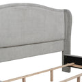 Carmen King Upholstered Wingback Panel Bed Frame, Silver Grey Polyester Box Spring Required King Silver Grey Wood Foam Polyester Polyester