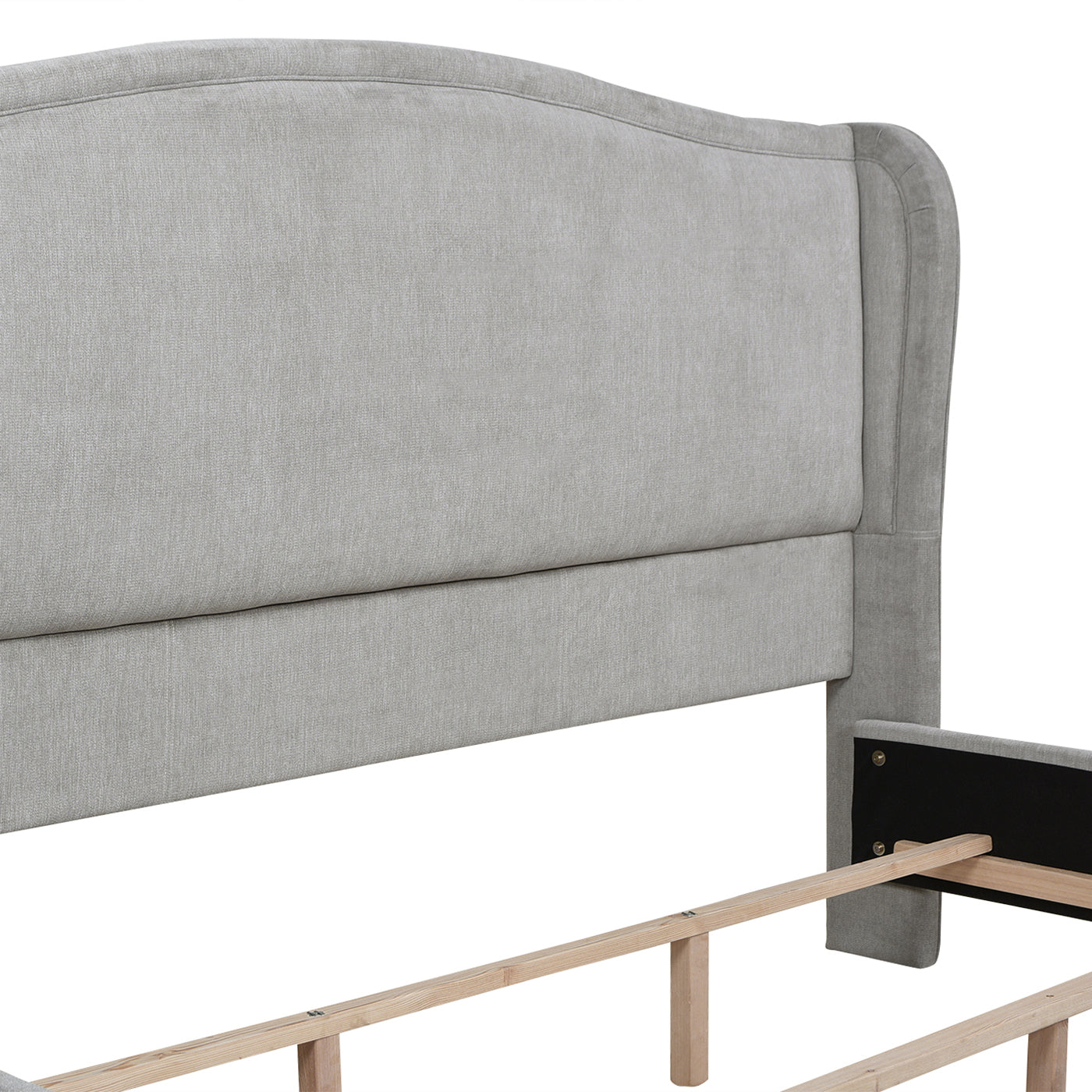 Carmen King Upholstered Wingback Panel Bed Frame, Silver Grey Polyester Box Spring Required King Silver Grey Wood Foam Polyester Polyester