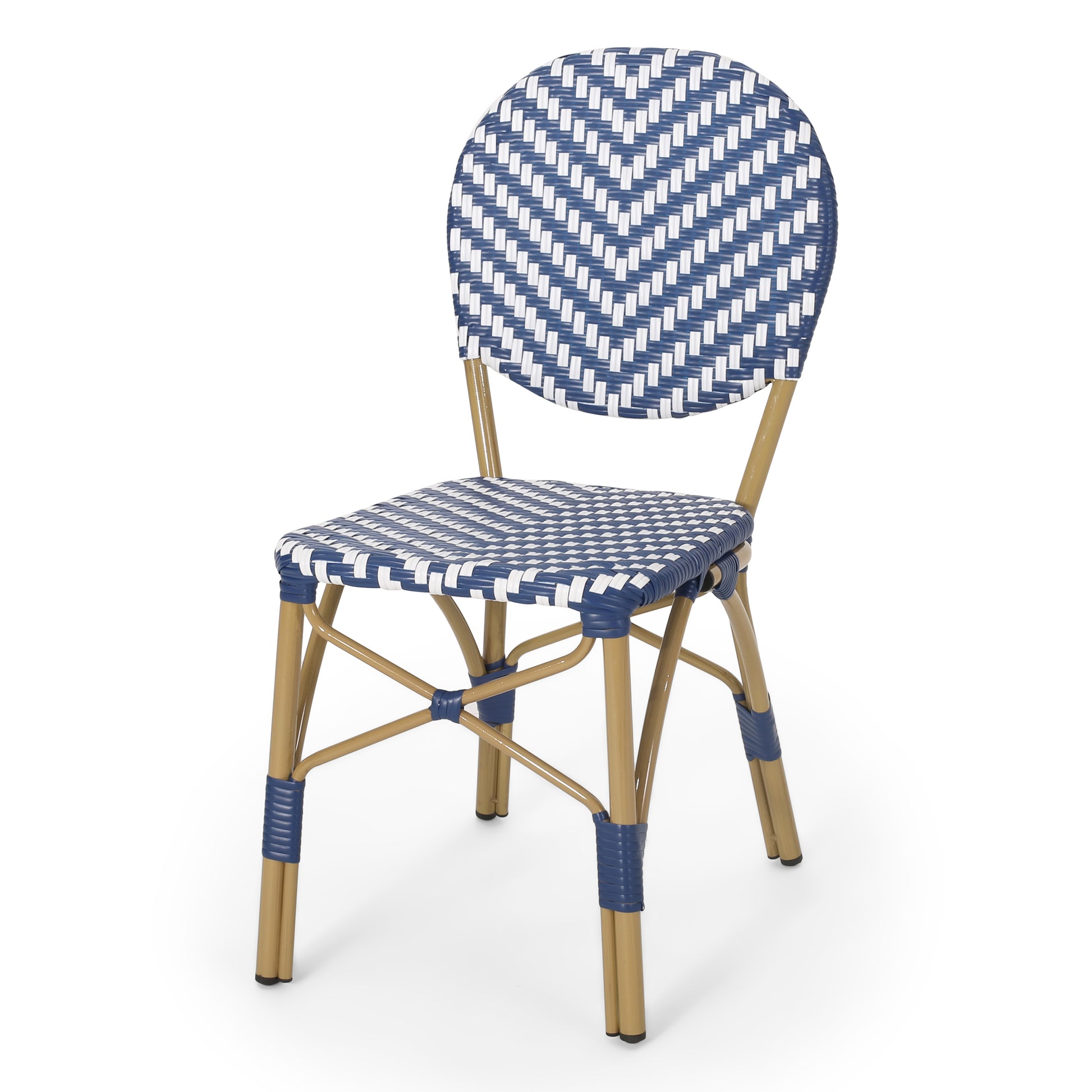 French Bistro Chair White Blue Rattan