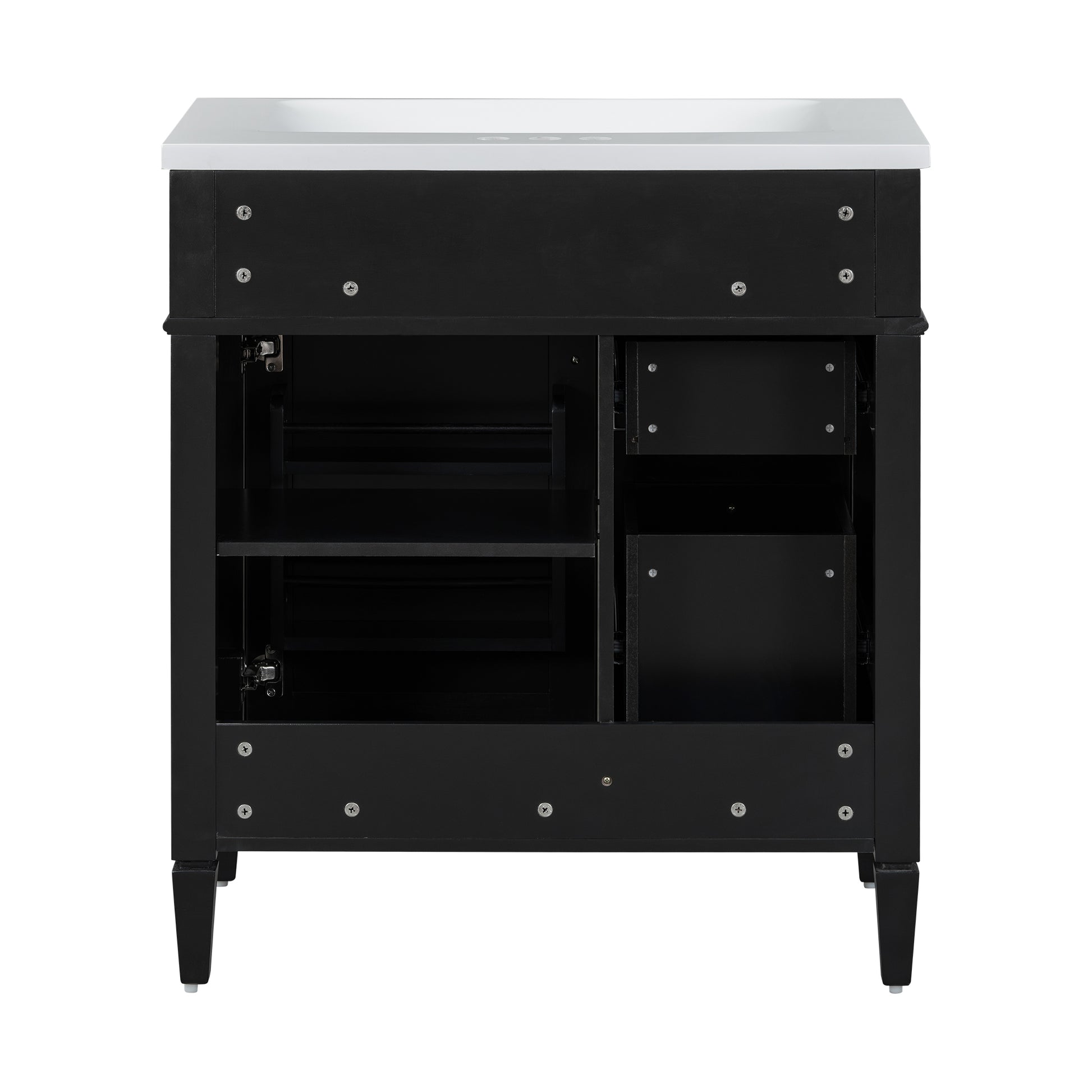 30'' Bathroom Vanity With Top Sink, Modern Bathroom Storage Cabinet With 2 Drawers And A Tip Out Drawer, Single Sink Bathroom Vanity Black Bathroom Solid Wood Mdf