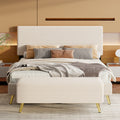 2 Pieces Bedroom Sets Queen Size Upholstered Bed Frame, Modern Corduroy Storage Ottoman,Beige Queen Beige 2 Piece Set Solid Wood Mdf