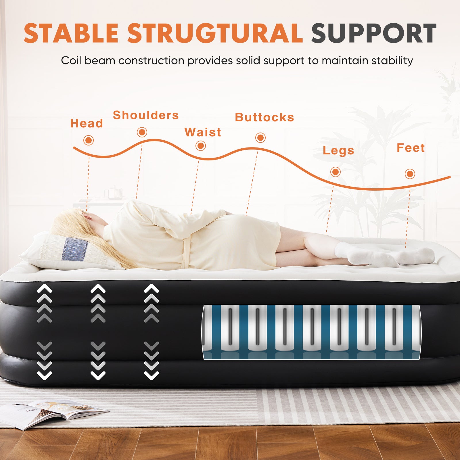Inflatable Air Mattress With Built In Pump, Queen Size 18In Black Pvc Queen