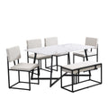 Modern Faux Marble 6 Piece Dining Table Set,60Inch Metal Kitchen Table Set With Upholstered Dining Chairs And Bench, Black Metal Dining Room Bench Seating Rectangular Dining Table With Chair And Bench Metal Wood Black Seats 6 60 Inches Farmhouse Trestle