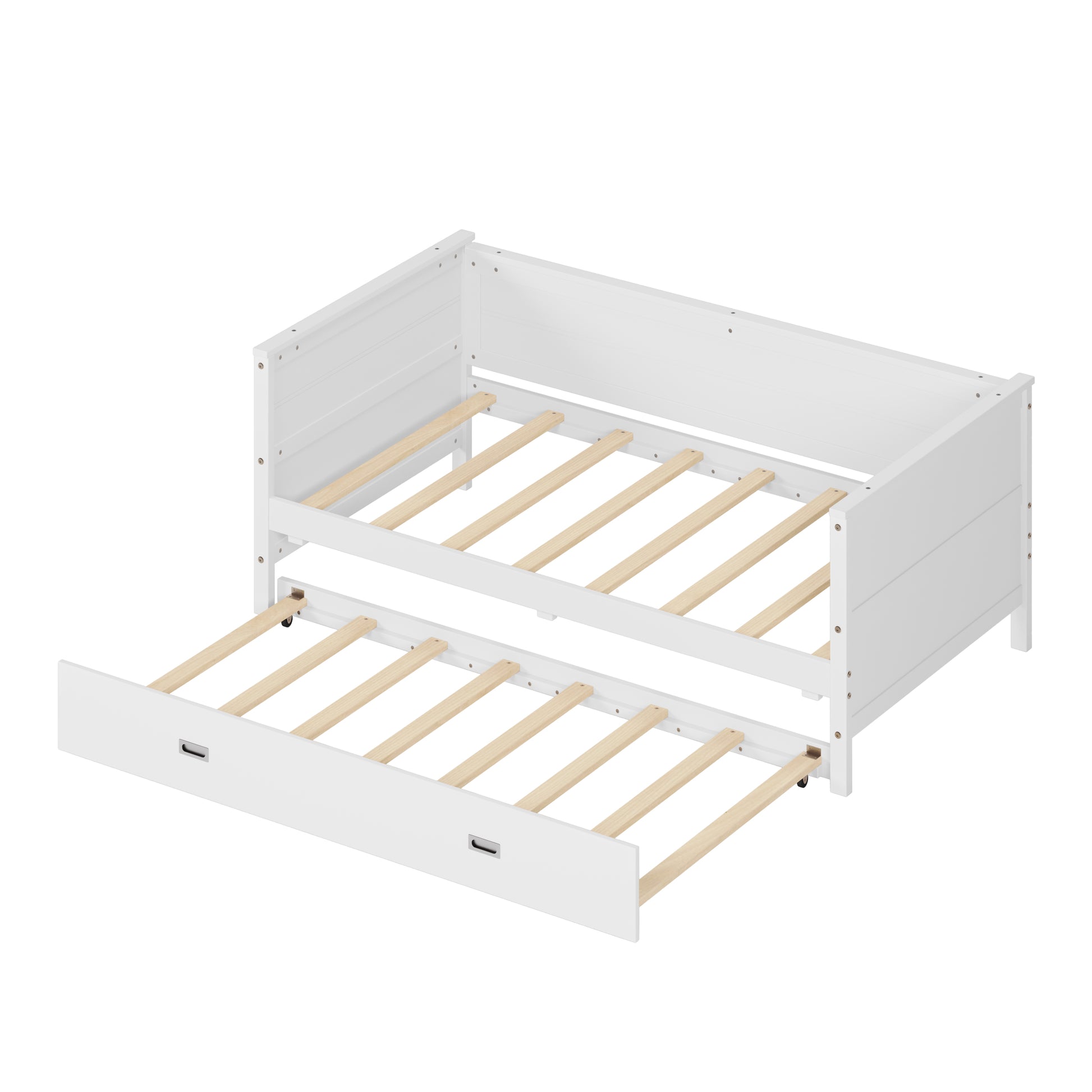 Twin Size Solid Wood Daybed With Trundle For Kids Teens Dorm Bedroom Multipurpose Guest Room Or Home, White Box Spring Not Required Twin White Wood Bedroom Pine Wood