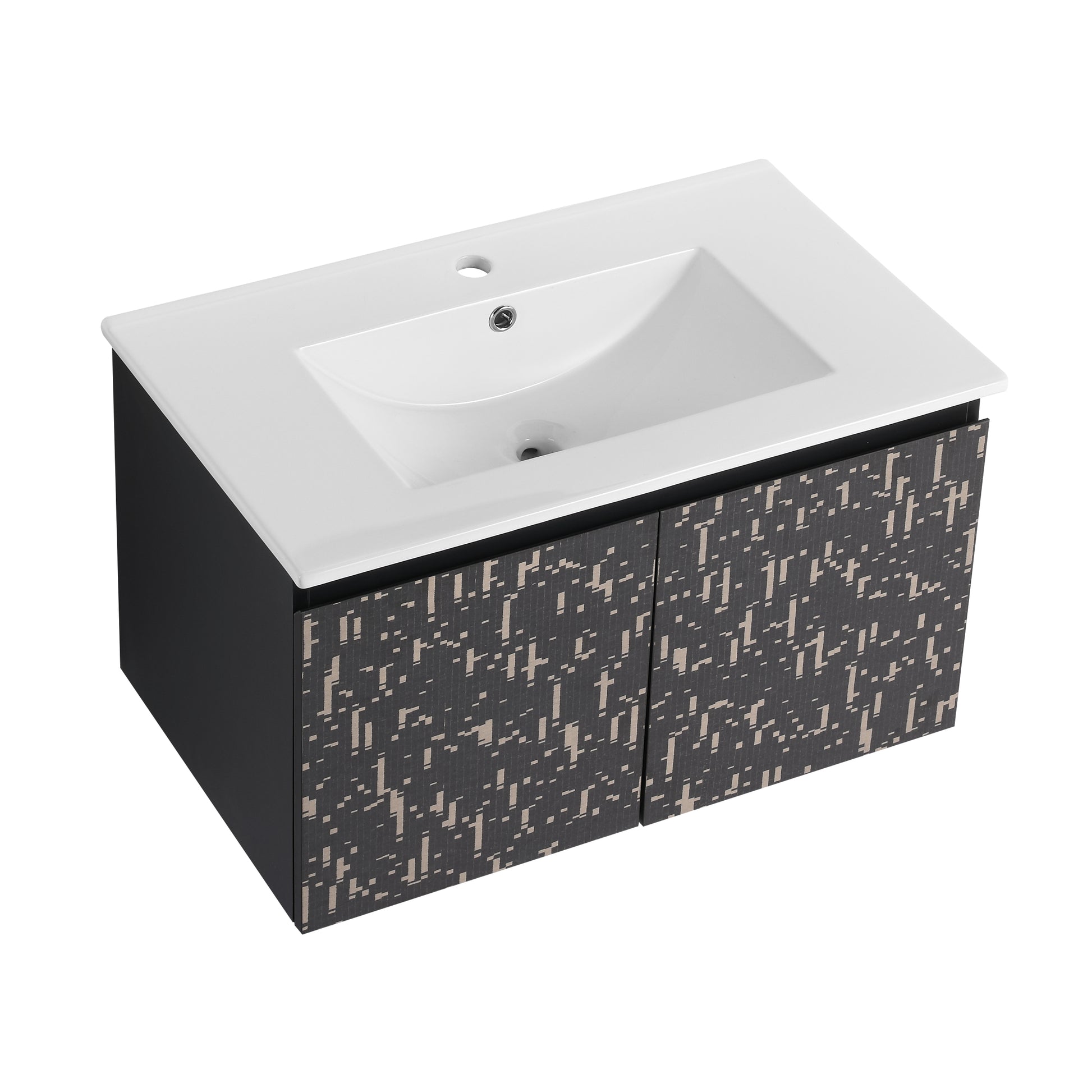 30'' Floating Wall Mounted Bathroom Vanity With Ceramics Sink & Soft Close Cabinet Door, Kd Package Black Bathroom Modern Plywood
