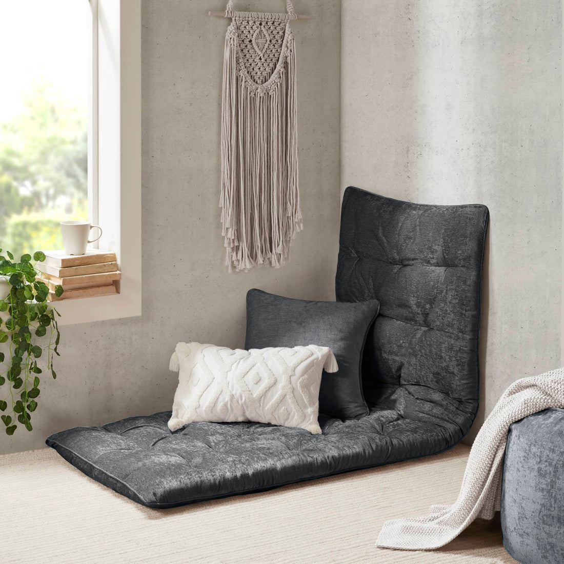 Poly Chenille Lounge Floor Pillow Cushion 27" X 74" Charcoal Polyester