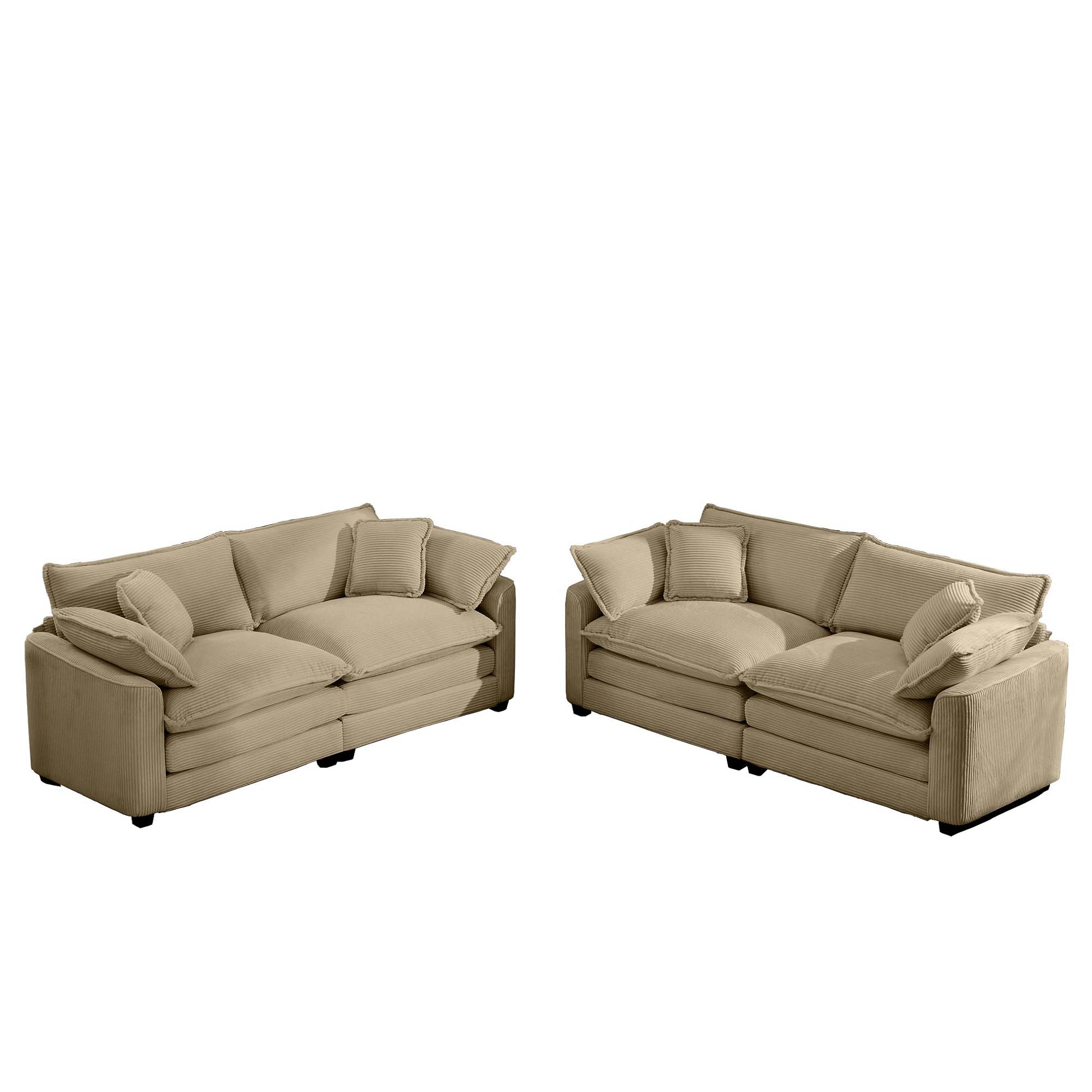 Modern Fabric Living Room Sofa Two Piece Set, Two 2 Seater Sofas With 8 Cushion Upholstery Large Deep Seat Recliner, Tan Corduroy Fabric Tan Corduroy 4 Seat
