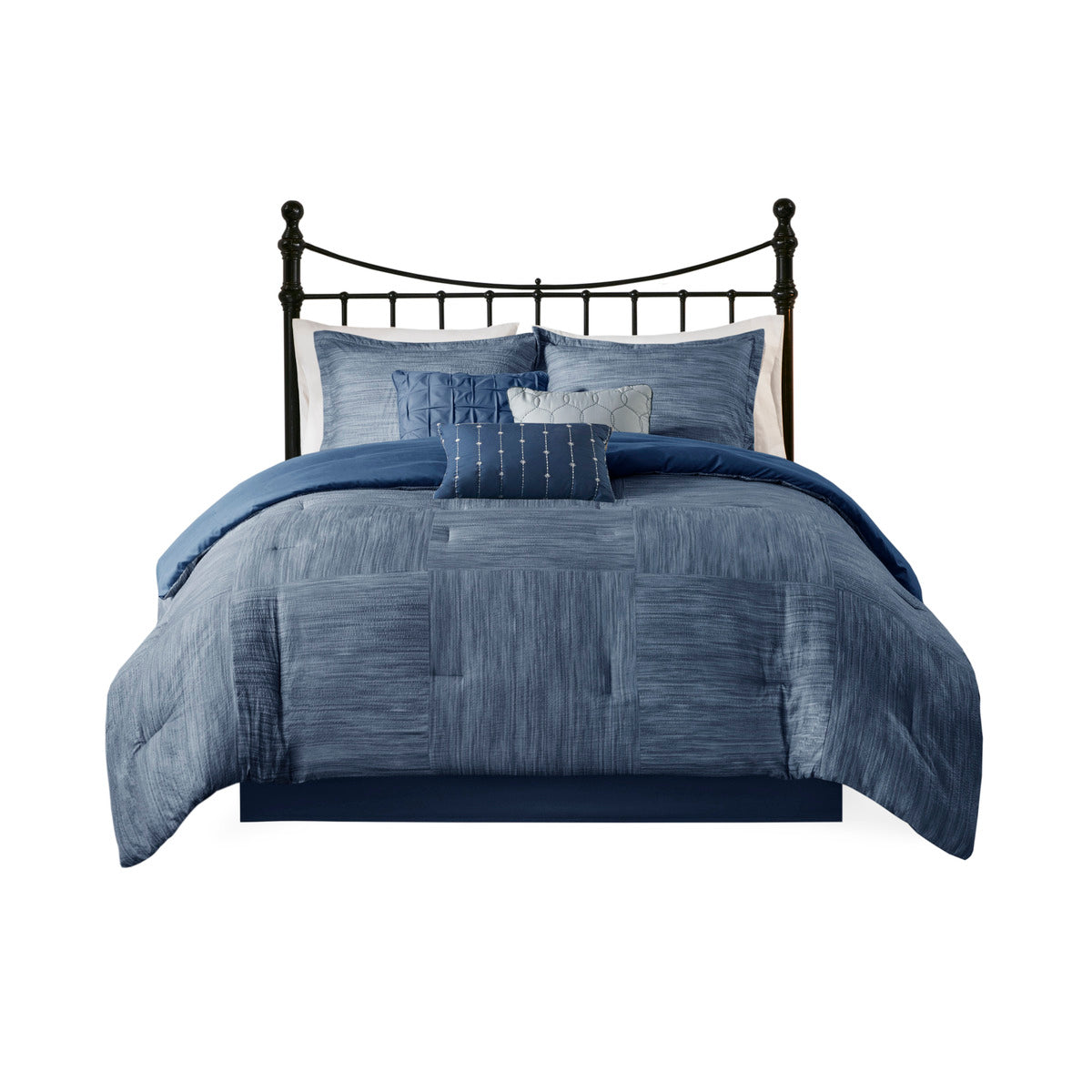 7 Piece Printed Seersucker Comforter Set Navy Cal King California King Navy Microfiber