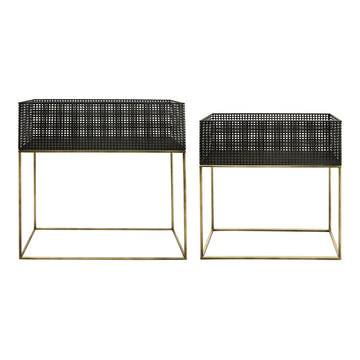 Metal, S 2 20 24" Square Planters, Black Gold Black Metal