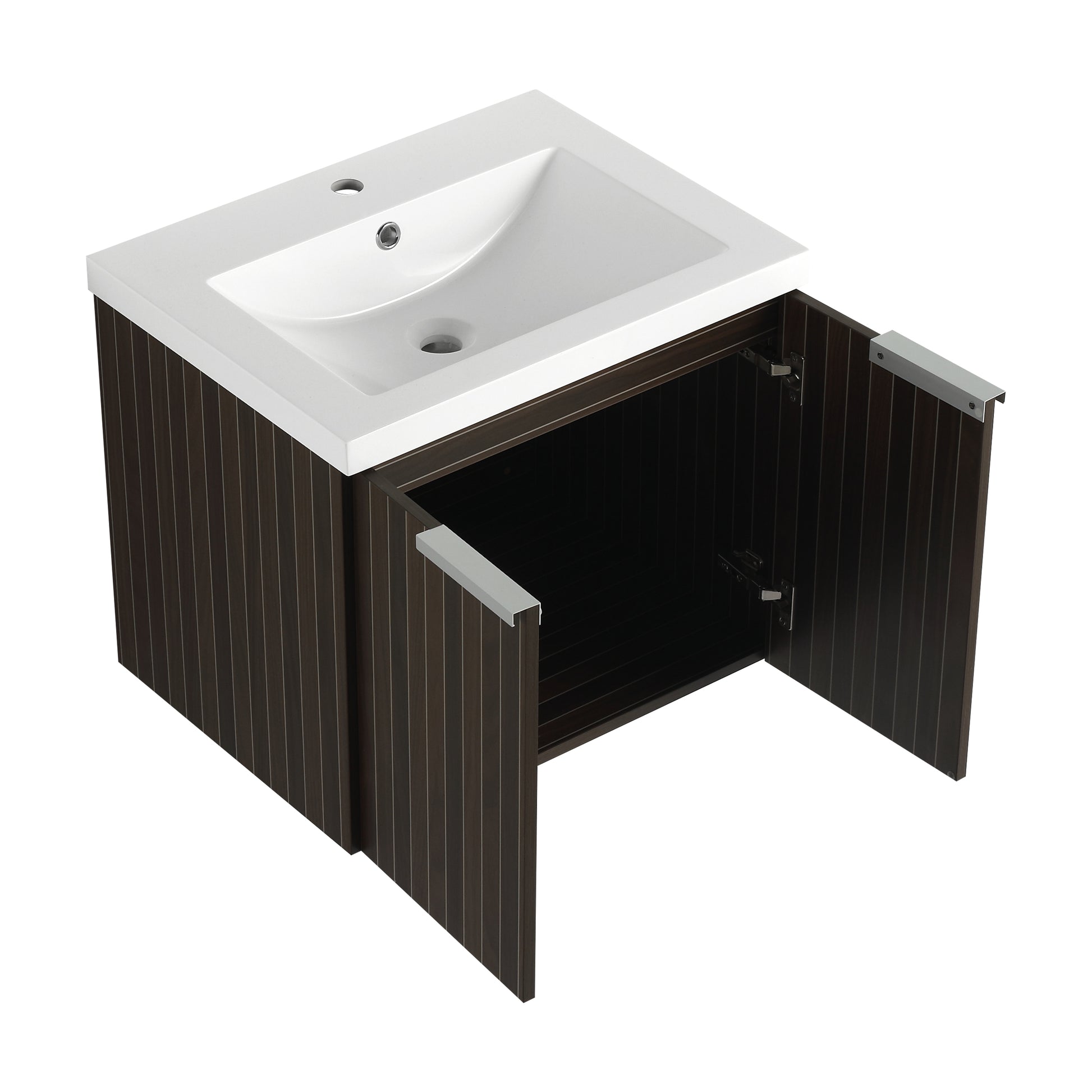 24 Inch Bathroom Cabinet With Resin Sink,Soft Close Doors,Float Mounting Design, For Small Bathroom Silver Brown Stripe Bathroom Modern Plywood Plywood