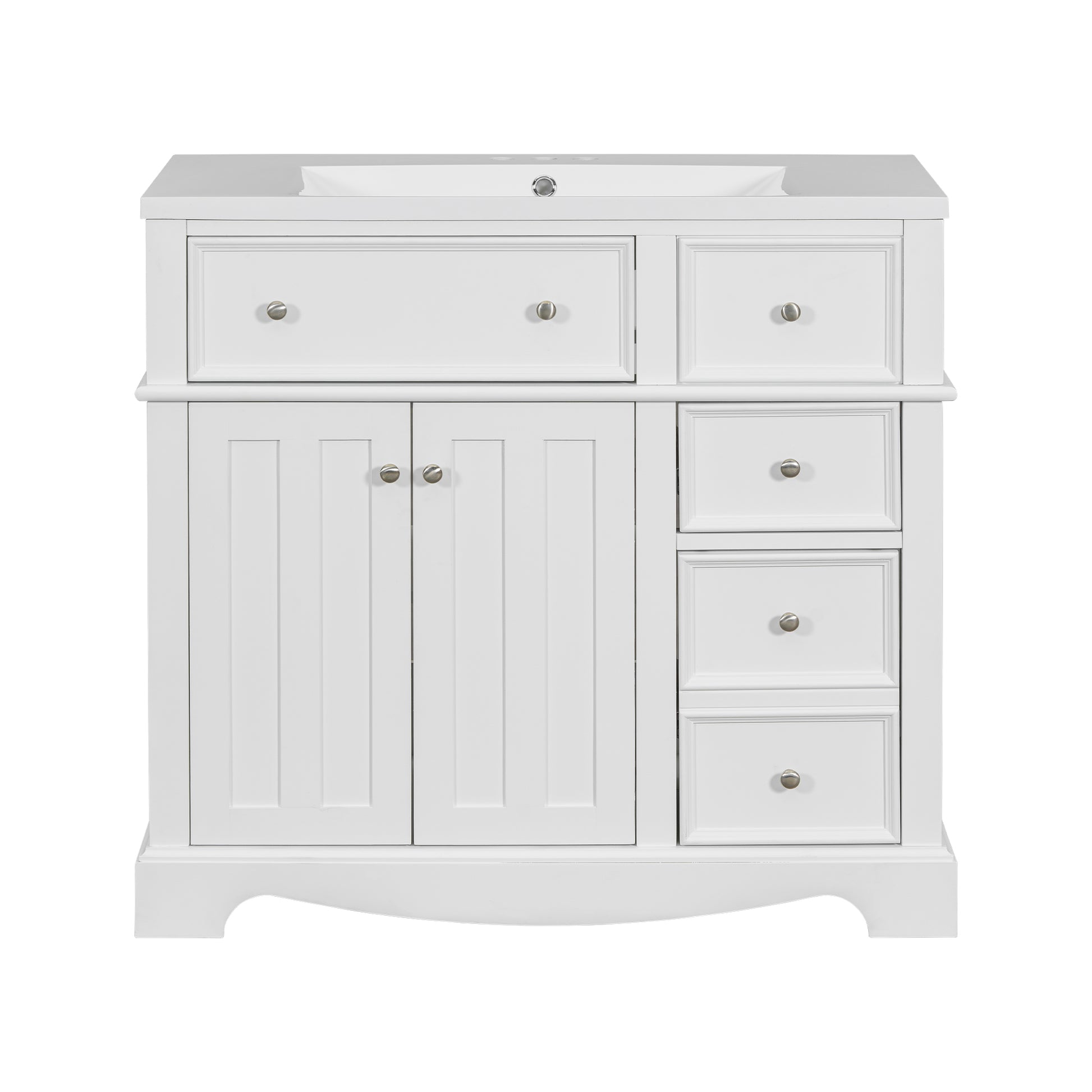 36'' Bathroom Vanity With Resin Sink Combo, Solid Wood Frame Bathroom Storage Cabinet, Freestanding Vanity Set With 3 Drawers& Adjustable Shelf White Bathroom Modern Solid Wood Mdf Resin