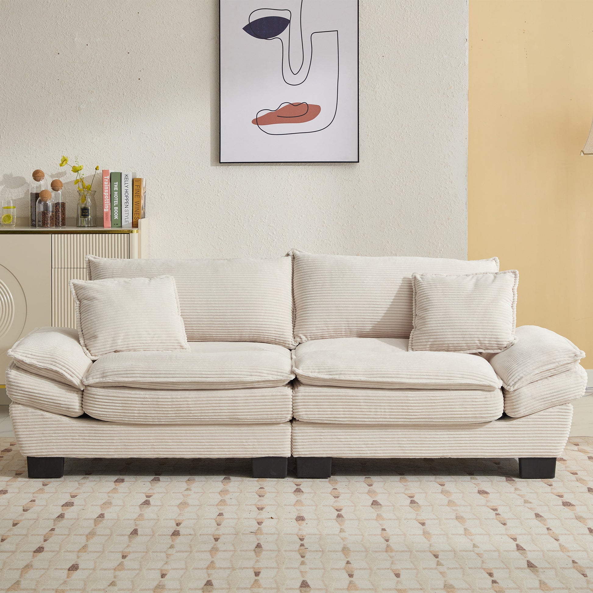 Corduroy Sofa Sleeper Couch Loveseat Sofa With Pillows Comfy Upholstered Deep Seat Sofa For Bedroom,Living Room,Apartment,Office,Dorm Beige Corduroy Beige Foam Upholstered 2 Seat